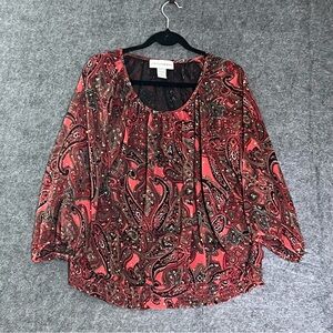 Catherines Red and Brown Paisley Blouse